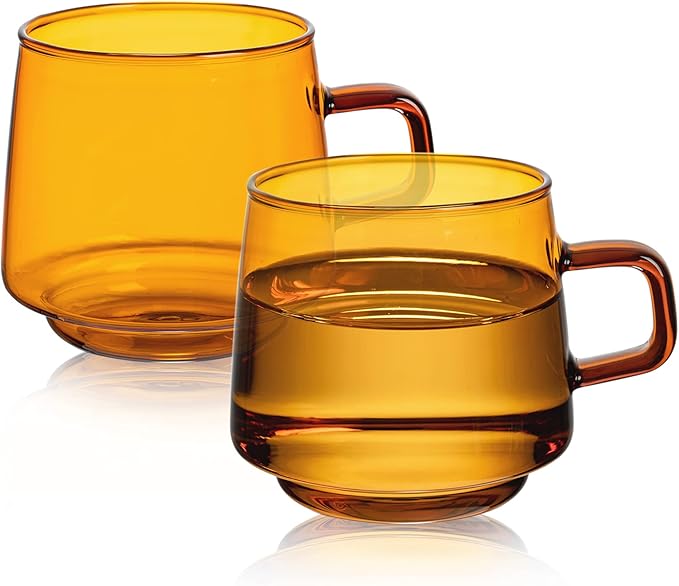 Joeyan Amber Glass Coffee Mugs Set of 2-10 oz